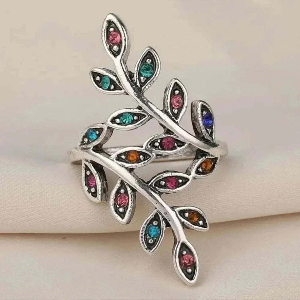 Colorful Stone Leaf Ring